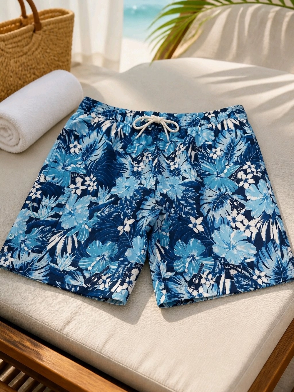 Tropical Blue Floral Men's Swim Trunks